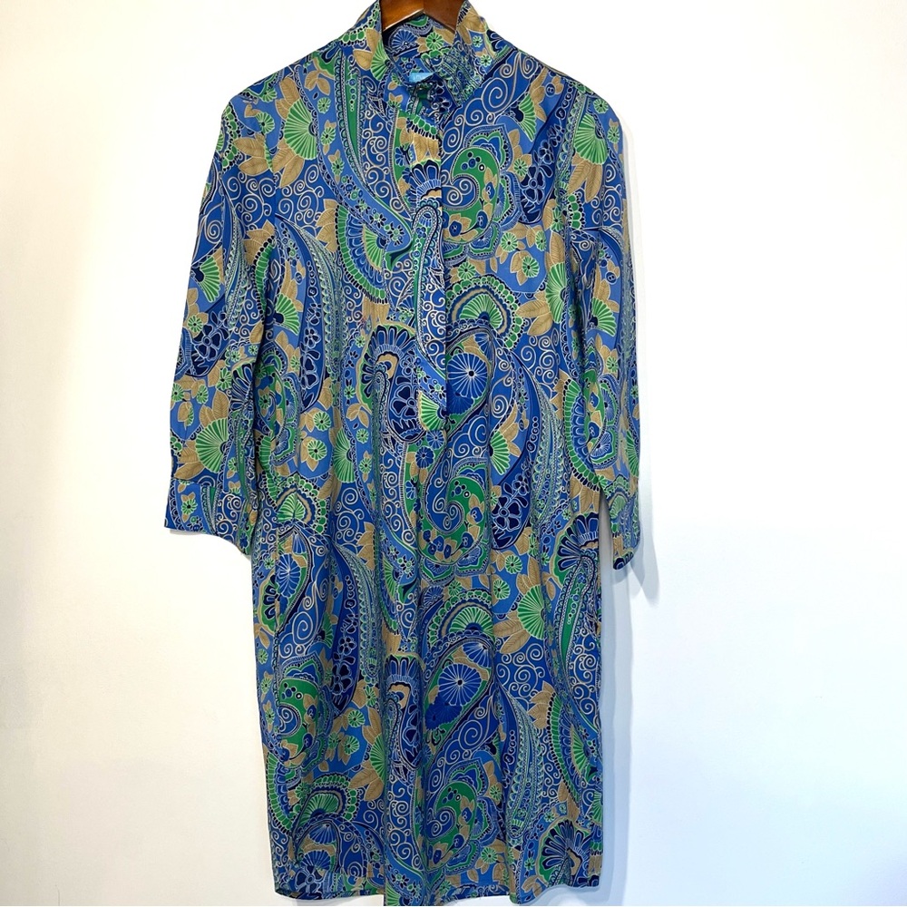 J McLaughlin paisley shirt dress long sleeve cotton preppy business casual Small - Picture 2 of 8